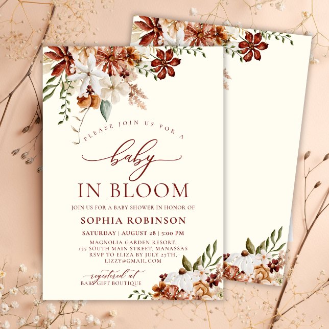 Invitation Bébé rustique en Fleur Fleur sauvage Baby shower b (Créateur téléchargé)