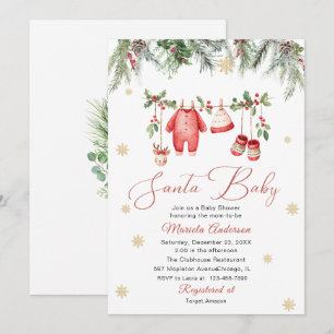 Invitation Bébé Santa aquarelle Hiver Fête prénatale future