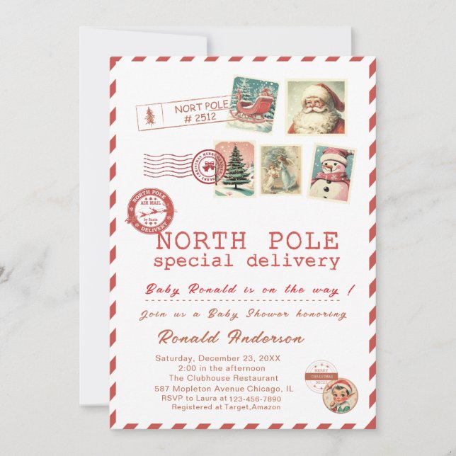 Invitation Bébé Santa aquarelle Hiver  Fête prénatale future  (Devant)
