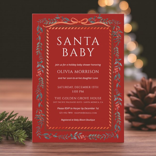 Invitation Bébé Santa rouge Fête prénatale de Noël (Créateur téléchargé)