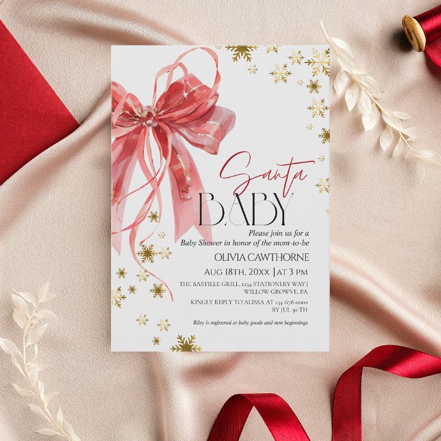 Invitation Bébé Santa Rouge Or Noël Baby Shower (Créateur téléchargé)