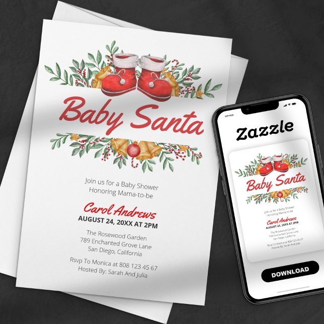 Invitation Bébé Santa Verdure Baptême de Bébé Noël (Créateur téléchargé)