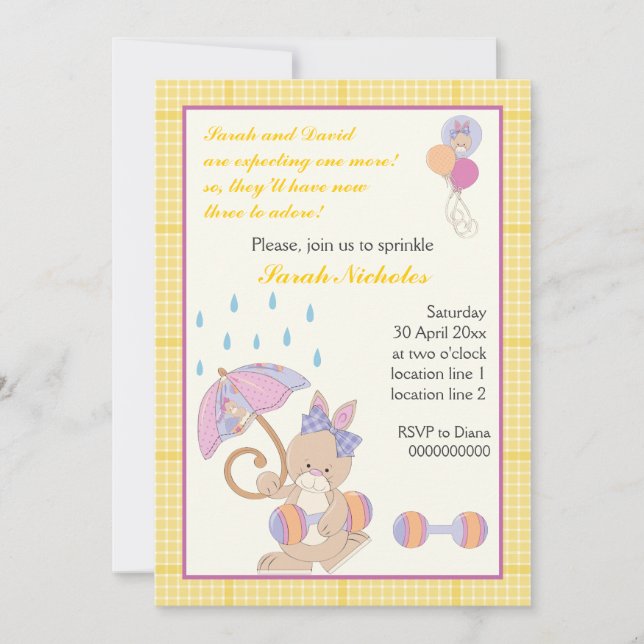 Invitation Bébé saupoudrer de la bordure jaune plaid (Devant)