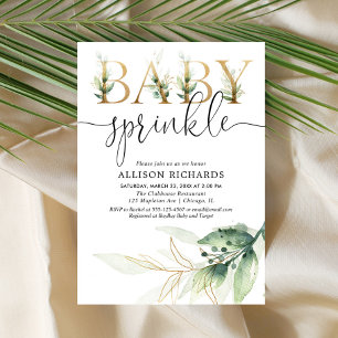 Invitation Bébé saupoudrer d'or vert neutre genre