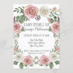 Invitation Bébé Saupoudrer Douche Pastel Rose Rose Rose Rose