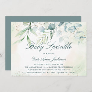 Invitation Bébé Saupoudrer Genre Neutre Eucalyptus Verdure