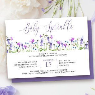 Invitation Bébé saupoudrer Joli violet Fleur sauvage Invitati