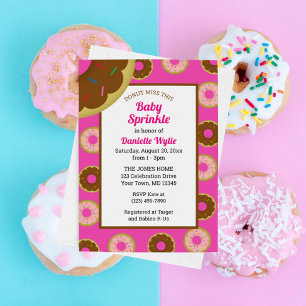 Invitation Bébé Saupoudrer Rétro Sprinkled Donuts Hot Rose