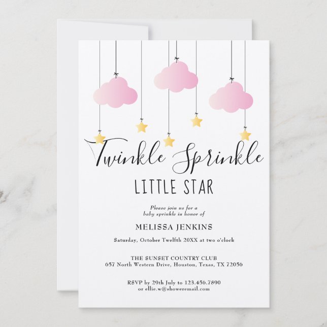 Invitation Bébé Scintillant Saupoudrage Rose Rustique Tout En (Devant)