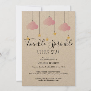 Invitation Bébé Scintillant Saupoudrage Rose Rustique Tout En