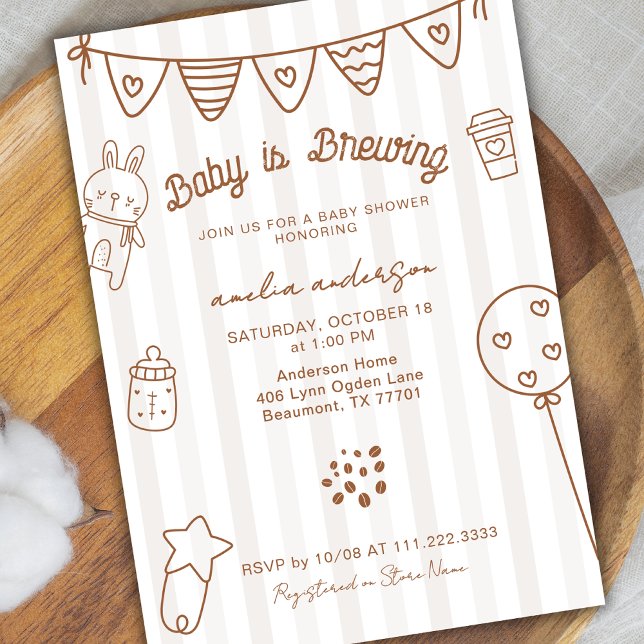 Invitation Bébé se prépare Café dessiné à la main Baby Shower (Créateur téléchargé)