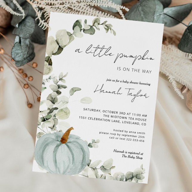 Invitation Bébé Shower Automne Petite Citrouille Bleue (Créateur téléchargé)