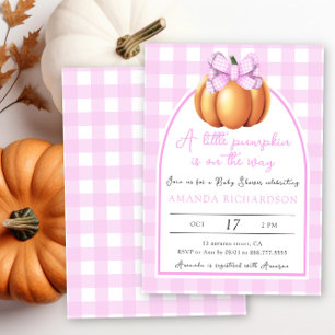 Invitation Bébé shower avec citrouille et nœud rose