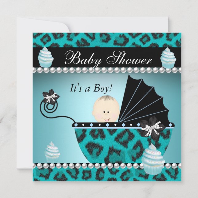 Invitation Bébé Shower Bébé Garçon Givre Cupcake Sarcelle (Devant)