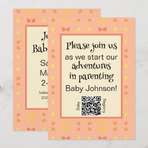 Invitation Bébé Shower Code QR Géométrique Jaune Pêche