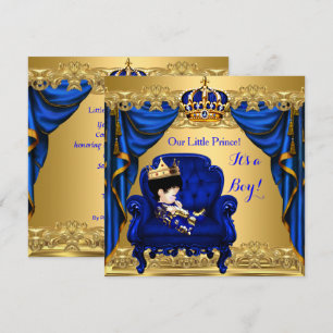 Invitation Bébé Shower Garçon Petit Prince Bleu Royal Doré 2
