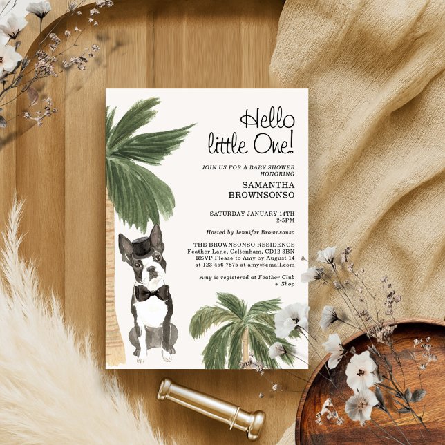 Invitation Bébé Shower Garçon Rustique Chien Boston Terrier (Créateur téléchargé)