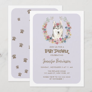 Invitation Bébé Shower sur le thème du chien Husky Sibérien