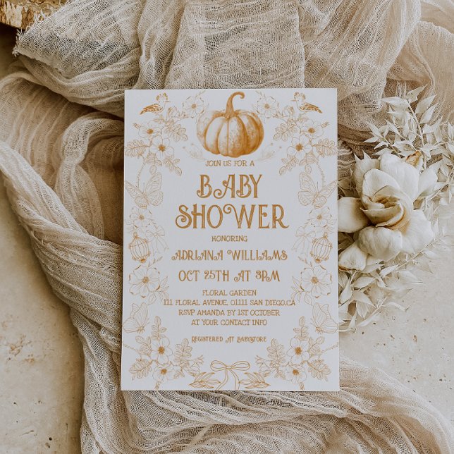 Invitation Bébé Shower Toile De Jouy Citrouille Automne (Créateur téléchargé)
