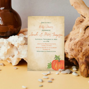 Invitation Bébé Shower Vintage Petite Citrouille Verte Orange