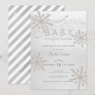 Invitation Bébé Silver Snowflake Son Baby shower extérieur fr