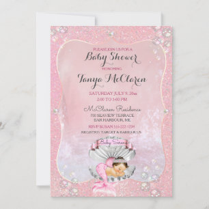 Invitation Bébé sirène endormie Coquille de Clam Rose Perles