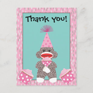 Invitation Bébé Sock Monkey Cupcake Merci note
