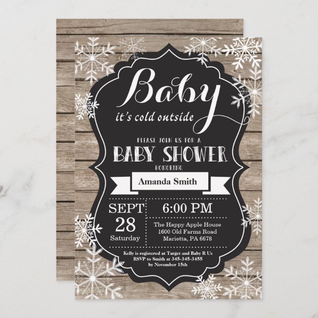 Invitation Bébé son Baby shower d'hiver froid (Devant / Derrière)