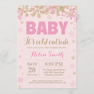 Invitation Bébé son Baby shower d'or rose à l'extérieur
