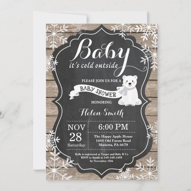 Invitation Bébé son Baby shower d'ours polaire à l'extérieur  (Devant)
