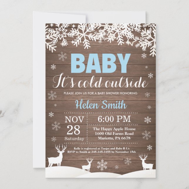 Invitation Bébé son baby shower extérieur froid de garçon (Devant)