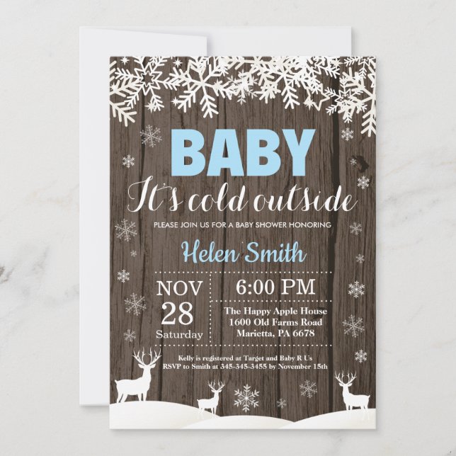 Invitation Bébé son baby shower extérieur froid de garçon (Devant)