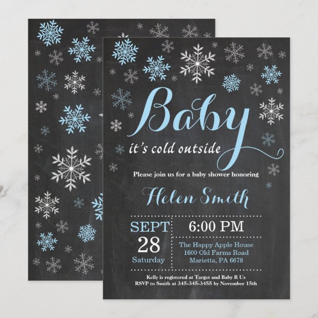 Invitation Bébé son baby shower extérieur froid d'hiver (Devant / Derrière)