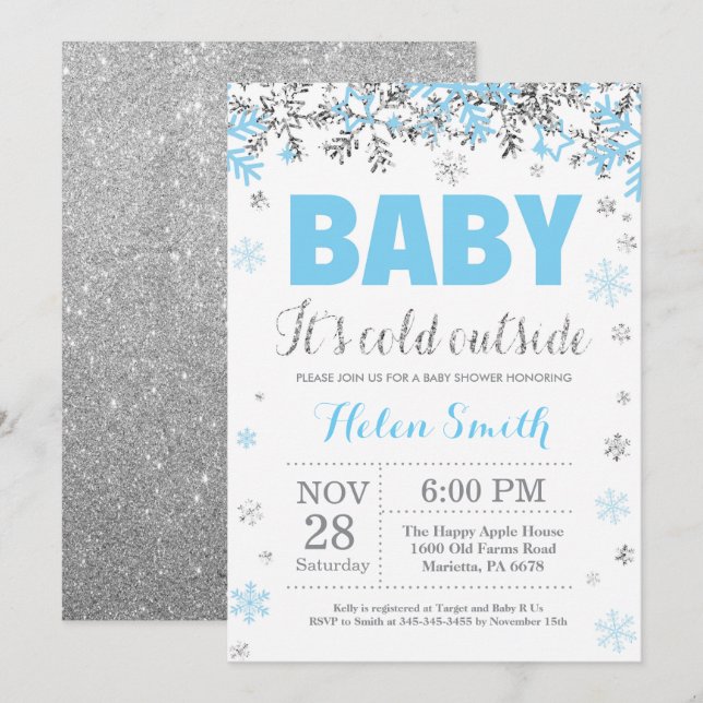 Invitation Bébé son Baby shower froid à l'extérieur de Blue S (Devant / Derrière)