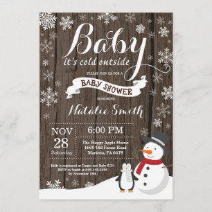 Invitation Bébé son baby shower rustique d'hiver d'extérieur