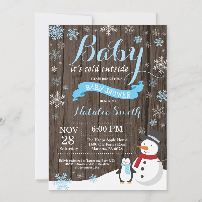 Invitation Bébé son baby shower rustique d'hiver d'extérieur (Devant)