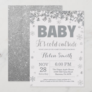 Invitation Bébé son froid à l'extérieur Baby shower argenté e