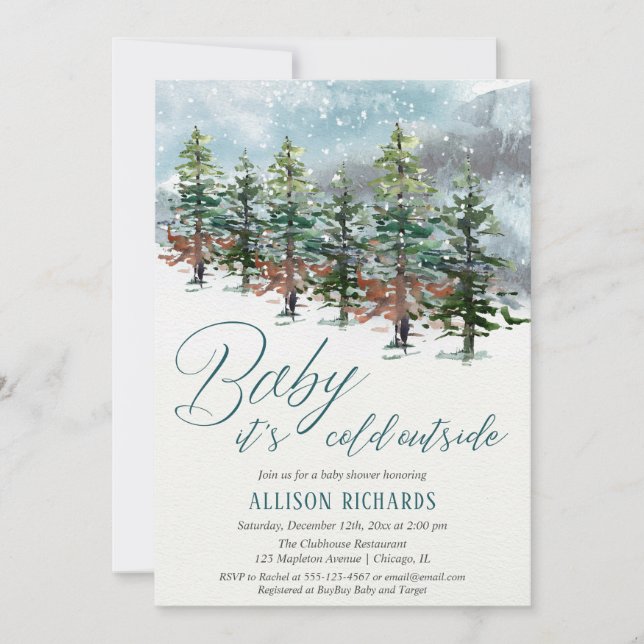Invitation Bébé son froid à l'extérieur baby shower des arbre (Devant)