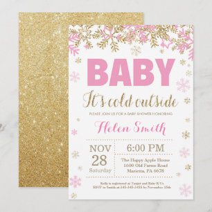 Invitation Bébé son froid à l'extérieur Baby shower fille or