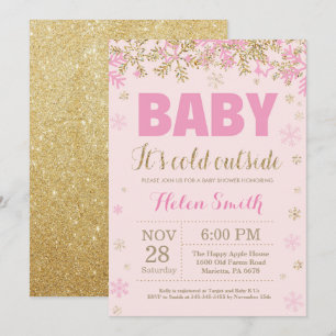 Invitation Bébé son froid à l'extérieur Baby shower fille or
