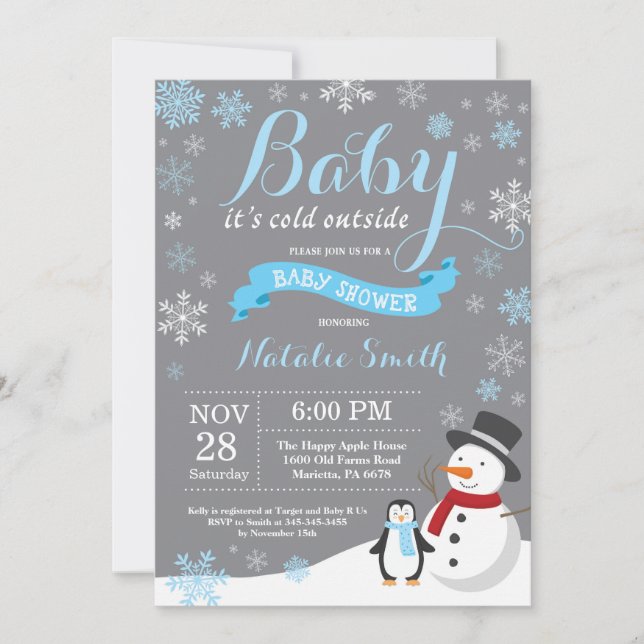 Invitation Bébé son froid à l'extérieur Baby shower garçon d' (Devant)