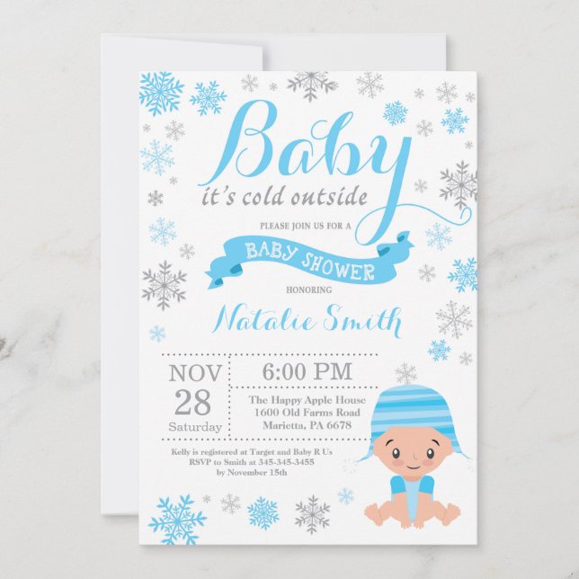 Invitation Bébé son froid à l'extérieur Baby shower garçon d' (Devant)