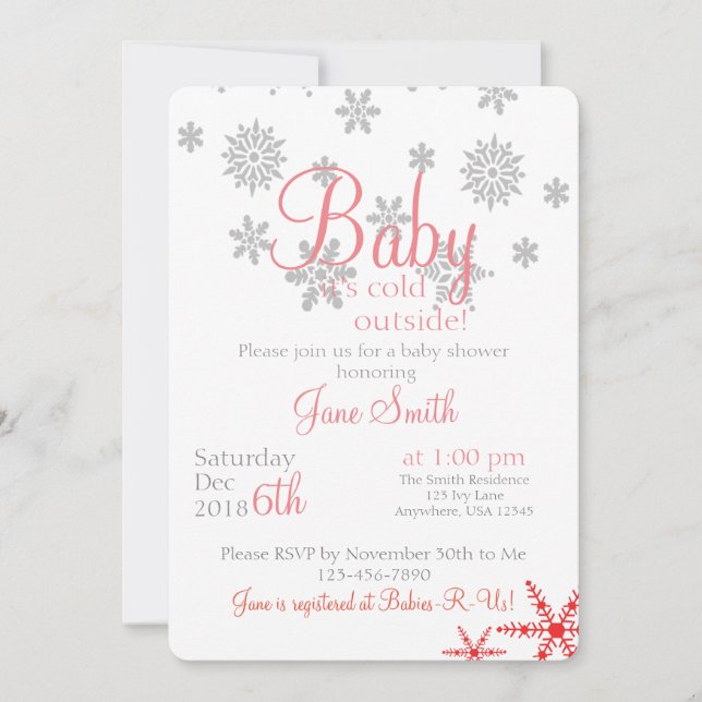 Invitation Bébé son froid à l'extérieur Coral Snowflake (Devant)