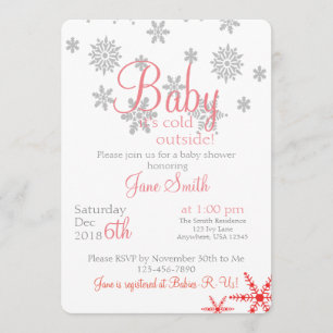 Invitation Bébé son froid à l'extérieur Coral Snowflake