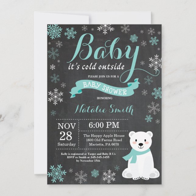 Invitation Bébé son froid à l'extérieur du Baby shower Aqua d (Devant)