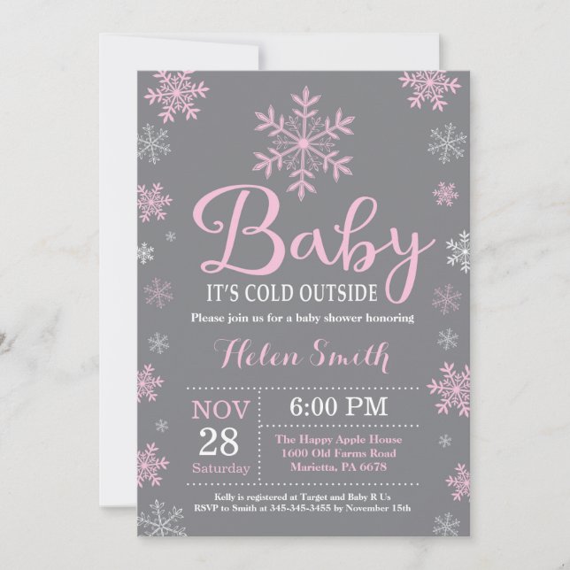Invitation Bébé son froid à l'extérieur du Baby shower fille  (Devant)