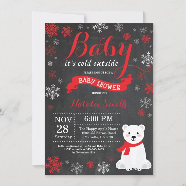 Invitation Bébé son froid à l'extérieur du Baby shower rouge  (Devant)