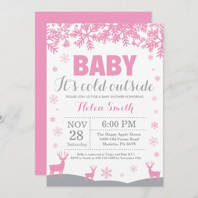 Invitation Bébé son froid Deer Girl Baby shower (Devant / Derrière)