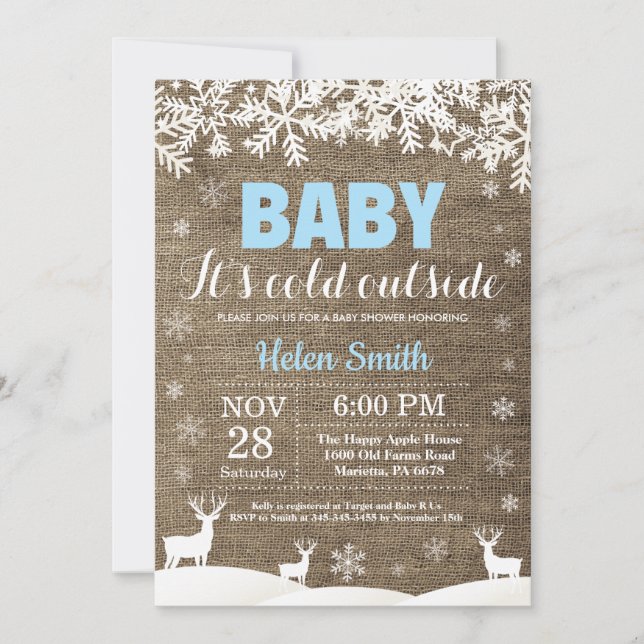 Invitation Bébé son froid Deer Winter Boy Baby shower (Devant)