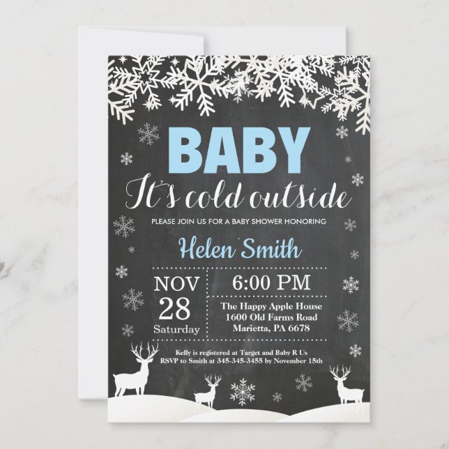 Invitation Bébé son froid Deer Winter Boy Baby shower (Devant)